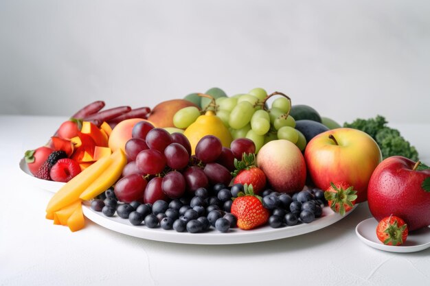 A vibrant plate with colorful fruits and vegetables.